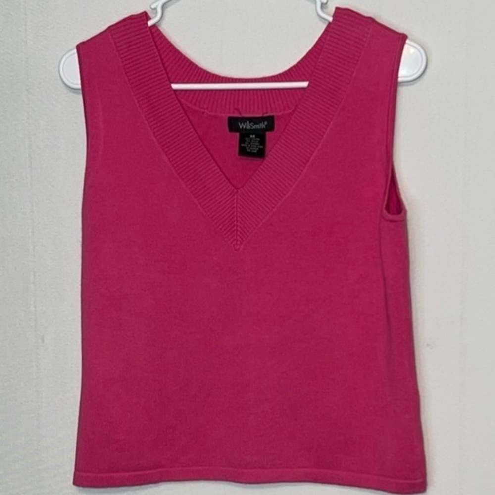 Willi Smith Knit Tank Top Womens M Pink V Neck Stretch.